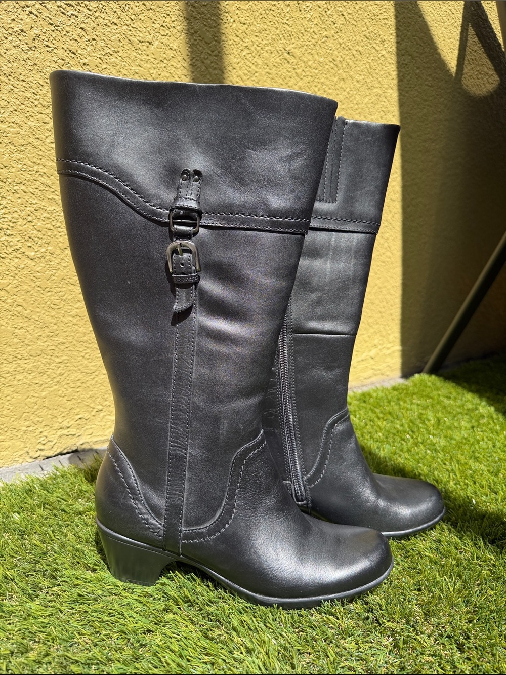 Clarks Ingalls Vicky Black Leather Tall Riding Boots Women’s 8.5W